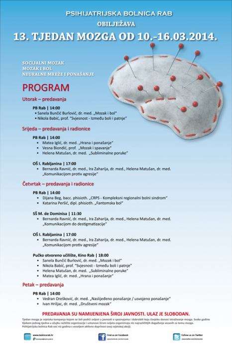 PSIHIJATRIJSKA BOLNICA RAB OBILJEŽAVA 13. TJEDAN MOZGA OD 10.-16.03.2014.